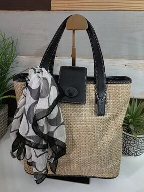 Coach Black and Tan Woven Tote Bag & Coach Scarf